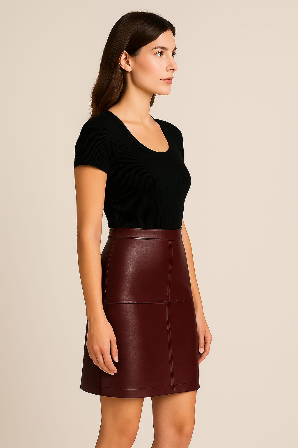 Jupe en cuir véritable – Bordeau