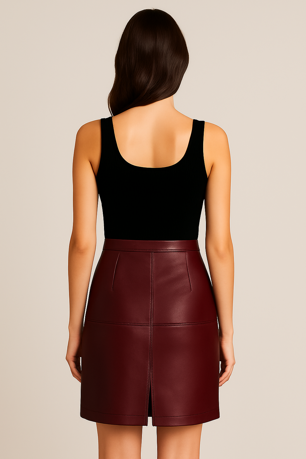 Jupe en cuir véritable – Bordeau