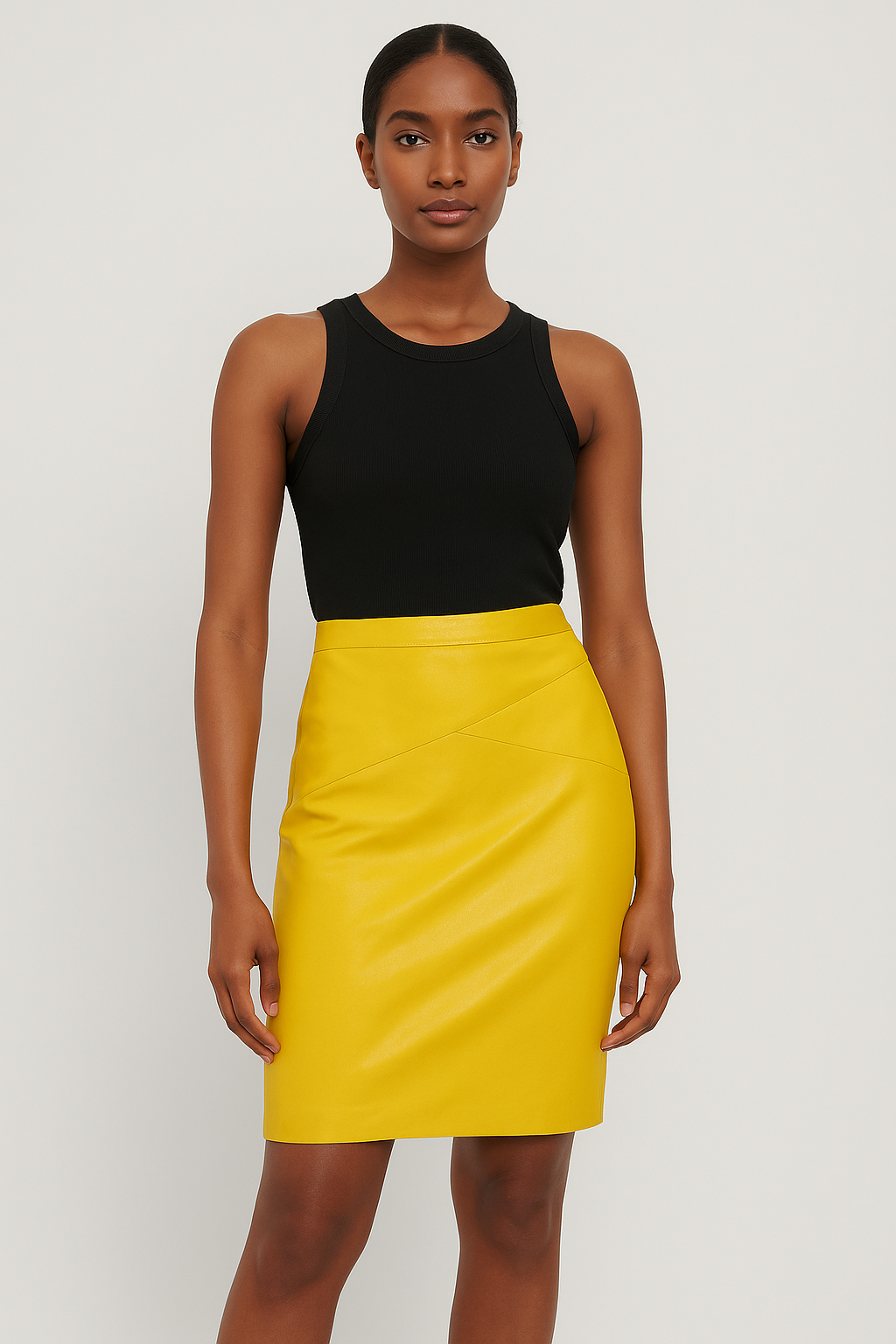 Jupe en cuir véritable – Jaune