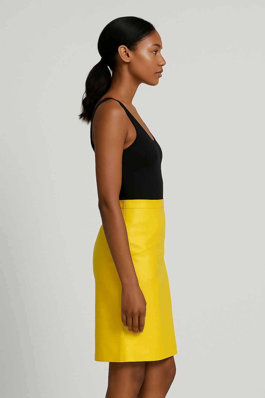 Jupe en cuir véritable – Jaune