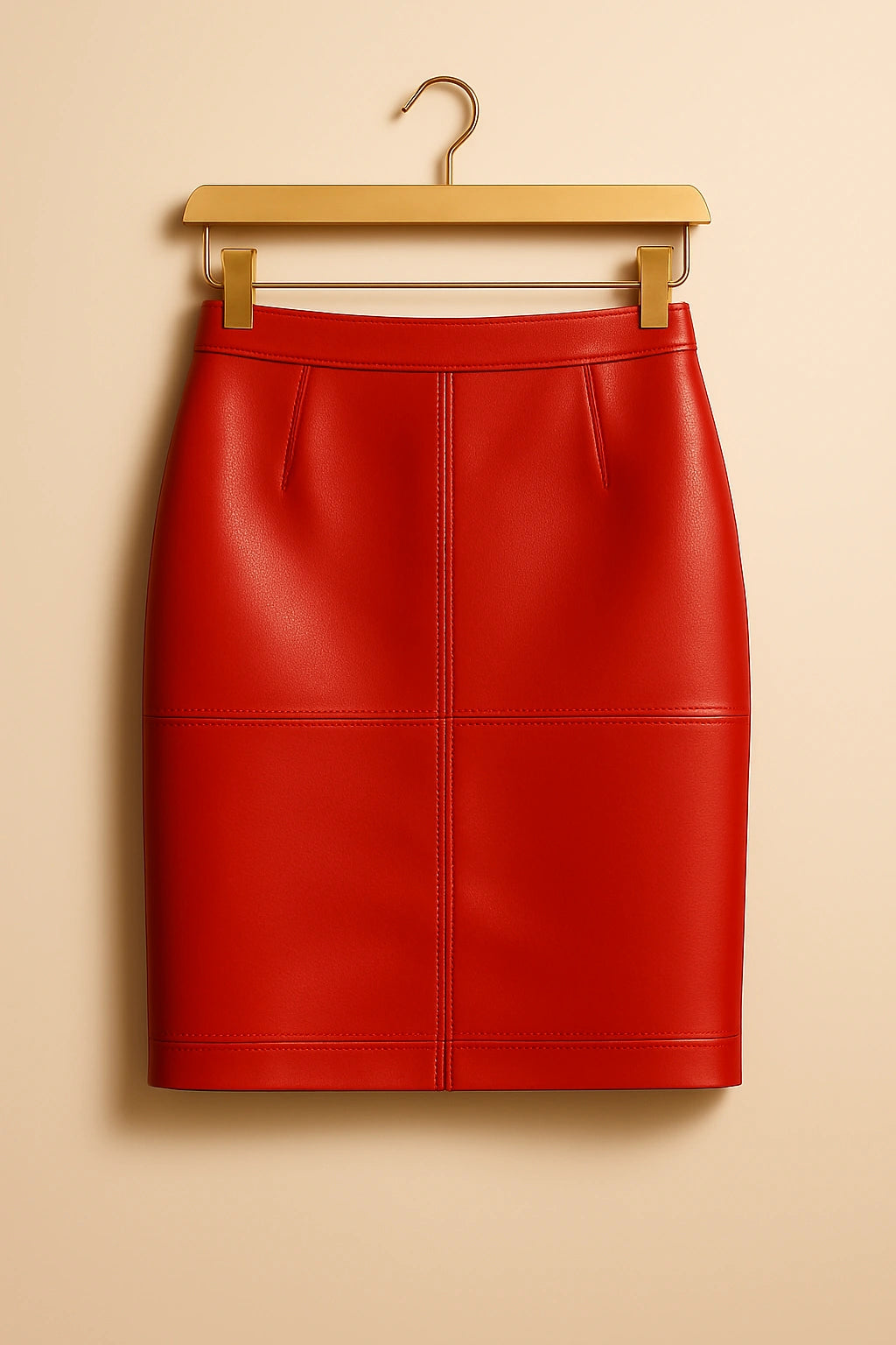 Jupe Cuir Véritable Rouge Vif Cuiriva - Détail cuir
