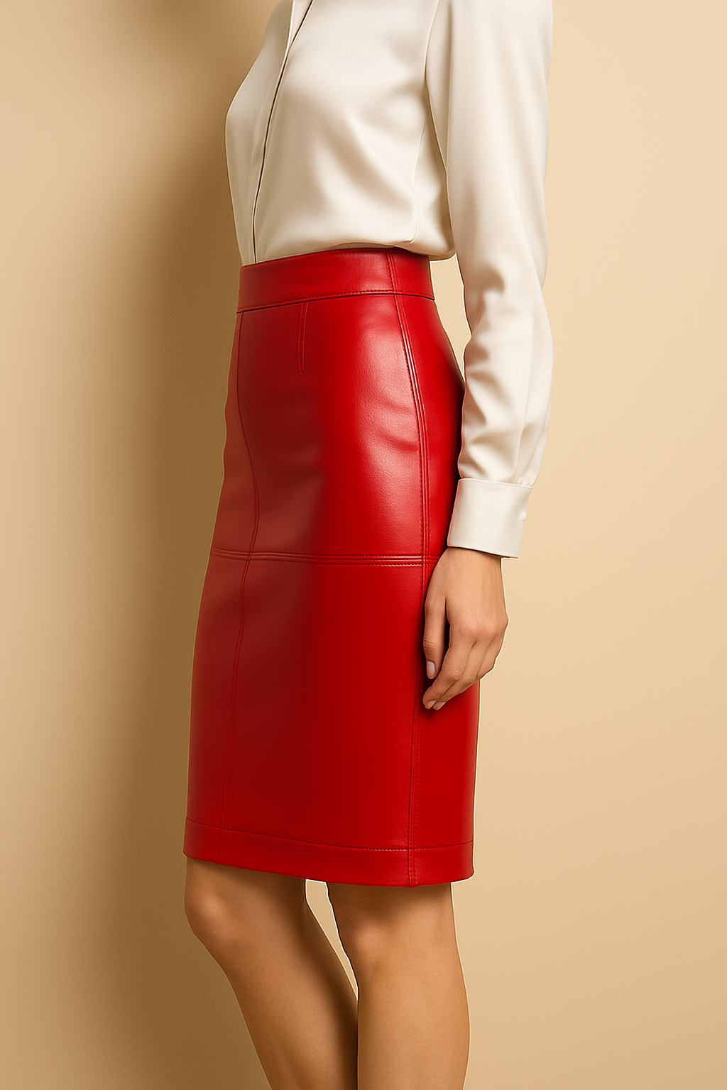 Jupe en cuir véritable – Rouge vif