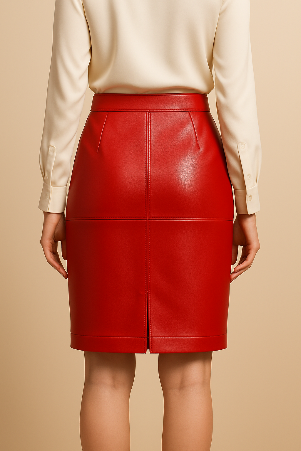 Jupe en cuir véritable – Rouge vif