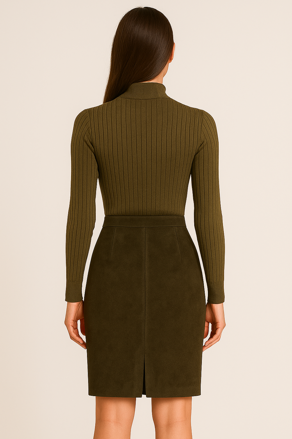 Jupe Crayon en Daim – Vert Olive