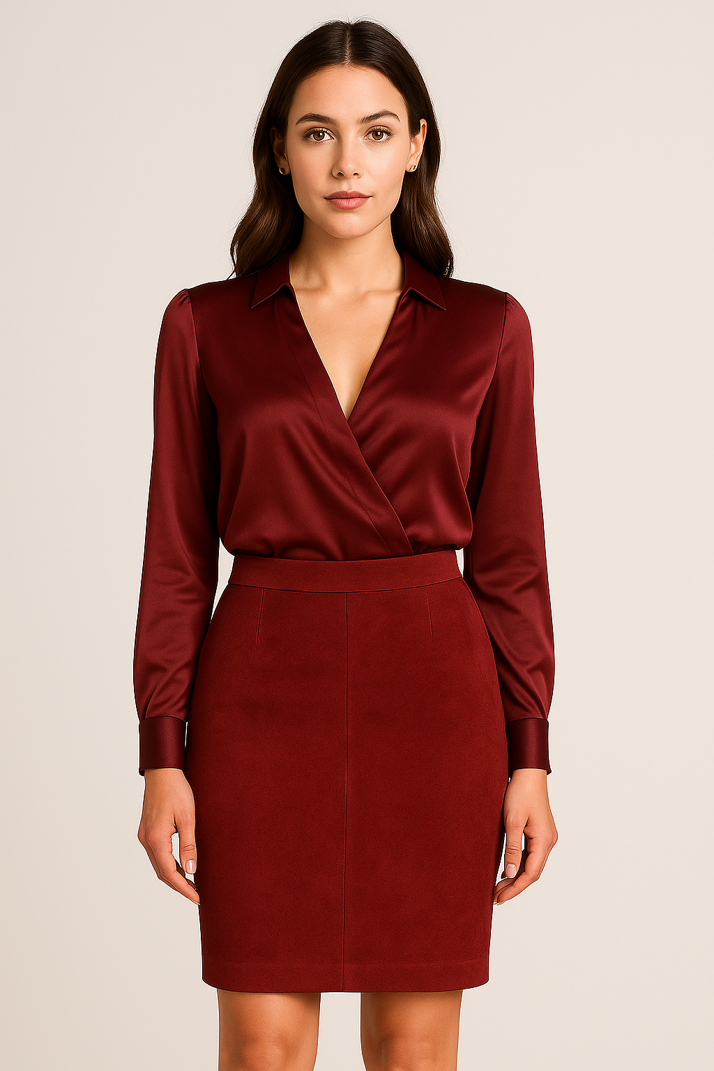 Jupe Crayon en Daim – Bordeaux