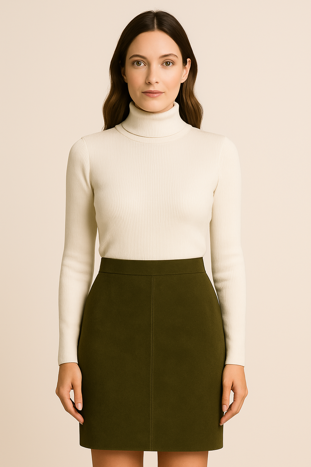 Jupe Crayon en Daim – Vert Olive