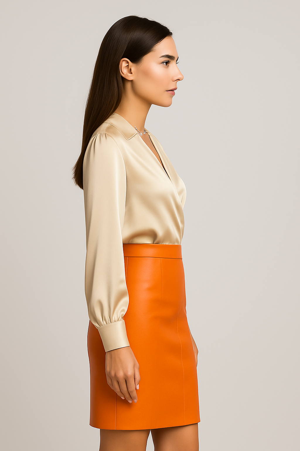 Jupe en cuir véritable – Orange