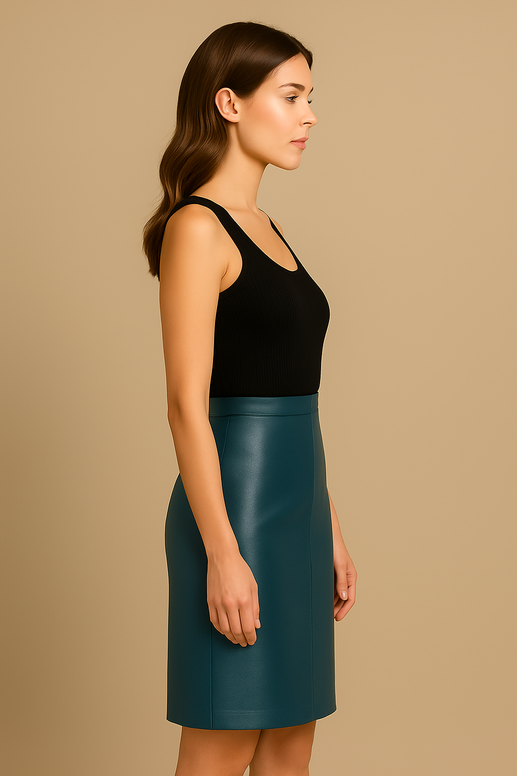 Jupe en cuir véritable – Bleu canard