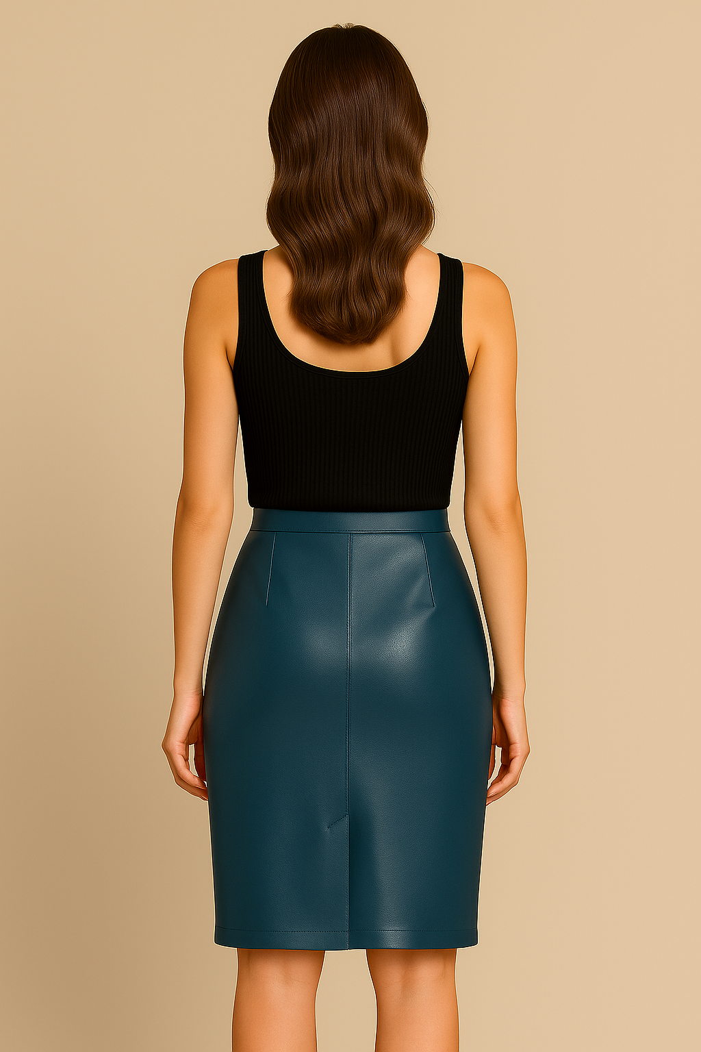 Jupe en cuir véritable – Bleu canard