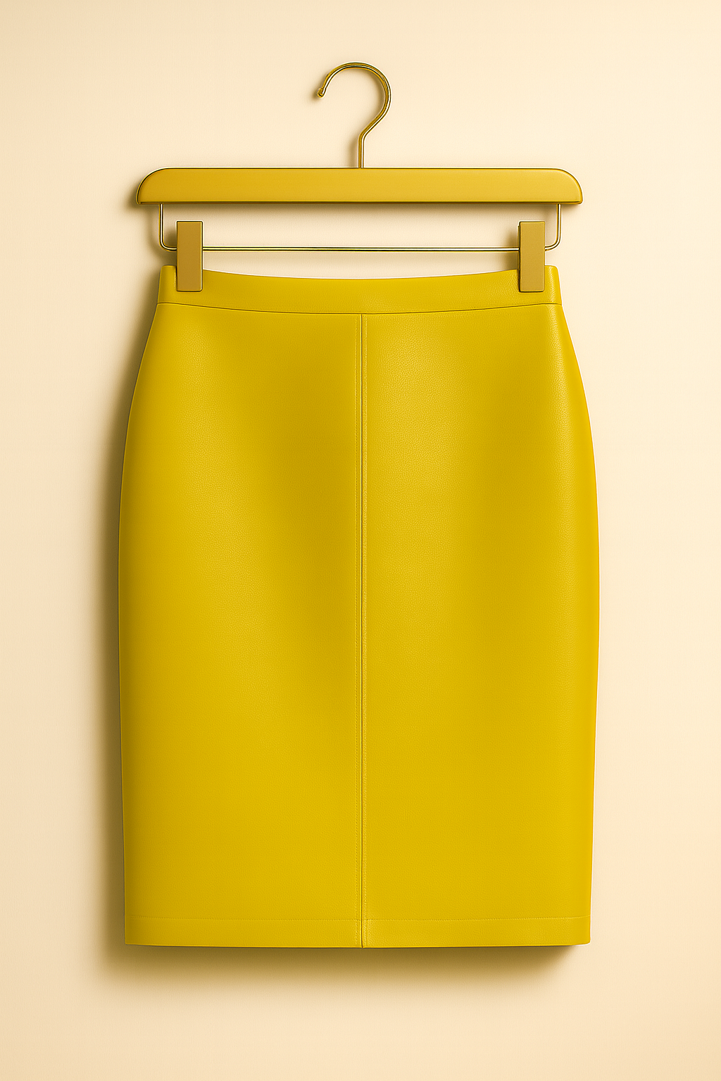 Jupe en cuir véritable – Jaune poussin