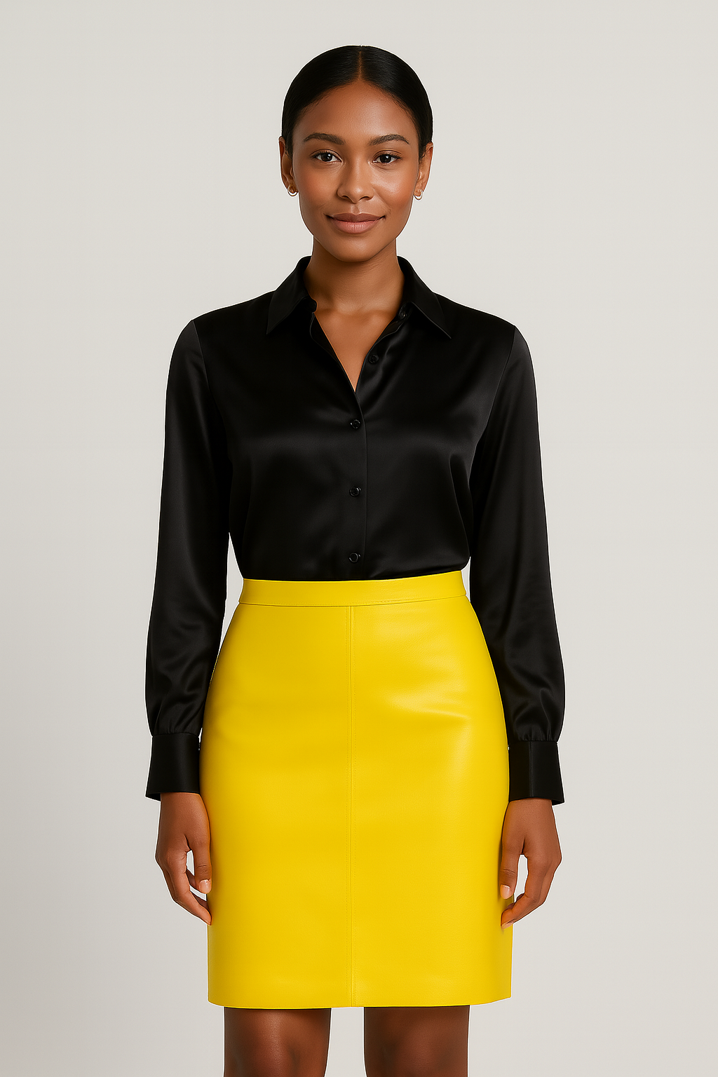 Jupe en cuir véritable – Jaune poussin