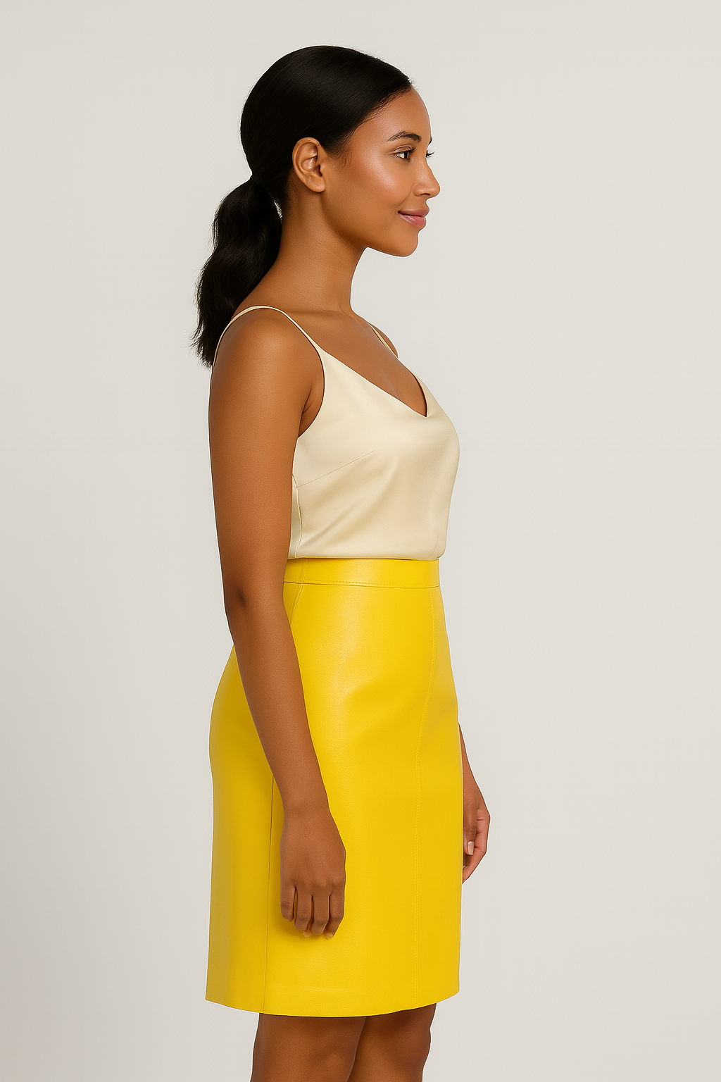 Jupe en cuir véritable – Jaune poussin