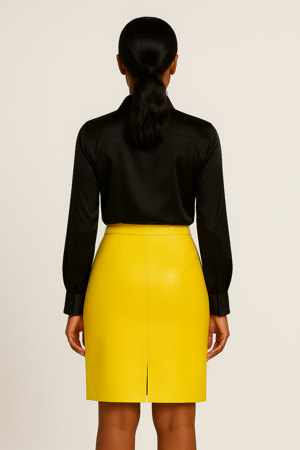 Jupe en cuir véritable – Jaune poussin