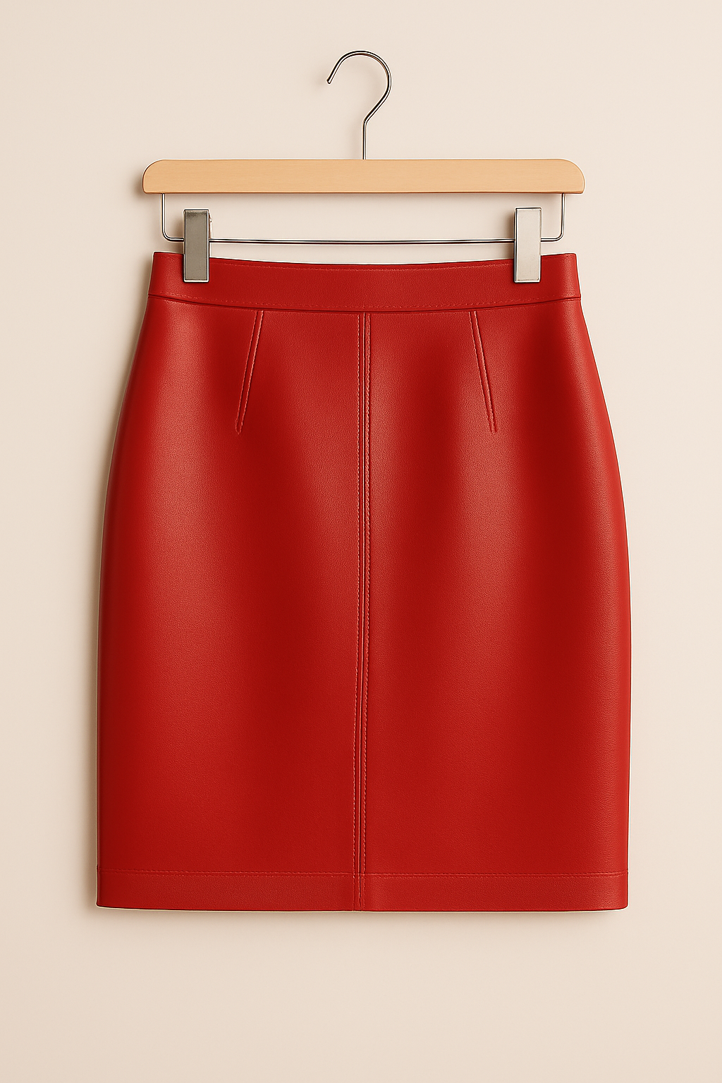 Jupe en cuir véritable – Rouge vif