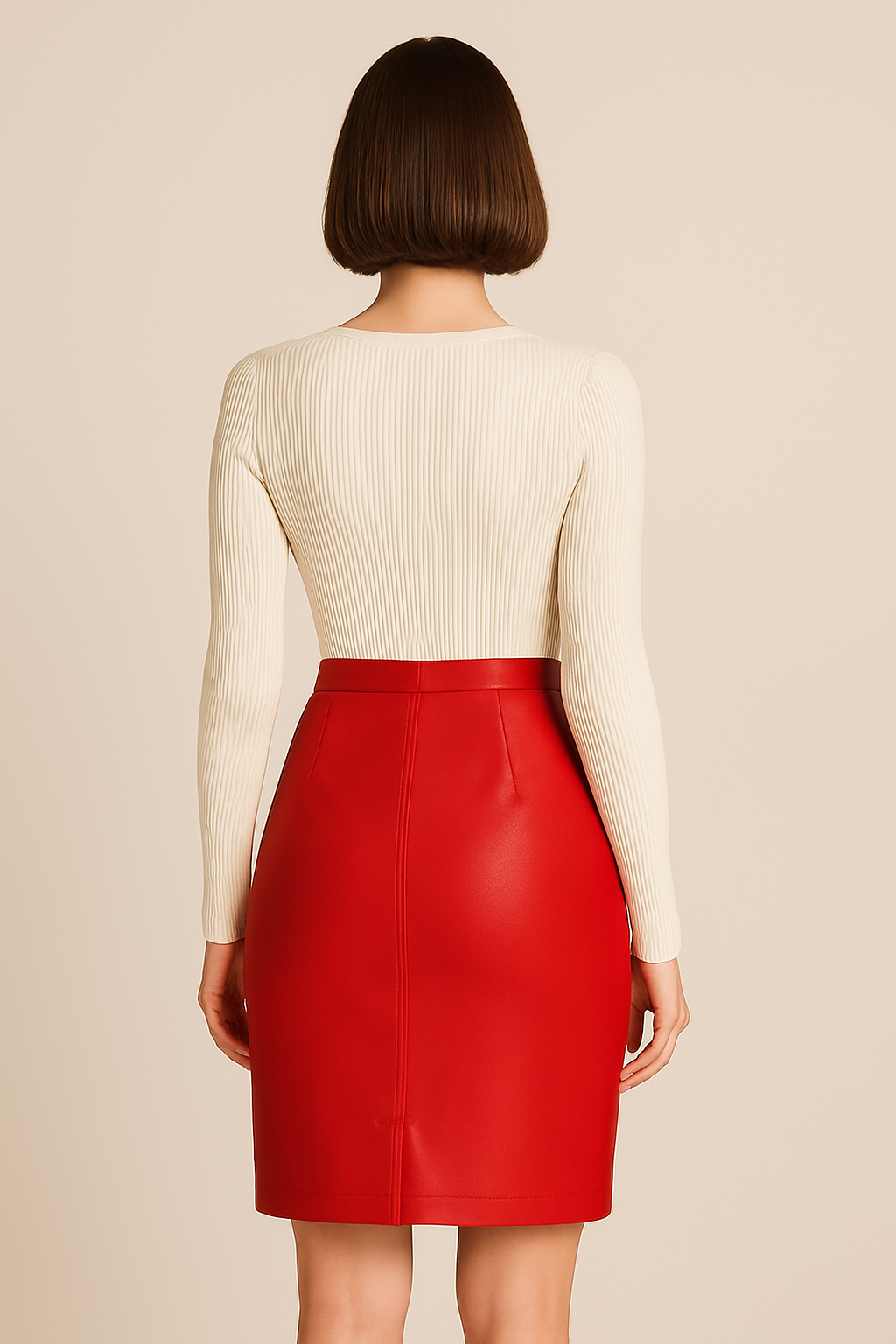 Jupe en cuir véritable – Rouge vif