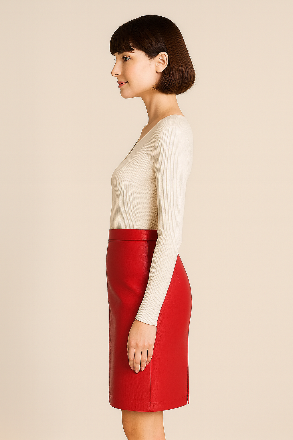 Jupe en cuir véritable – Rouge vif