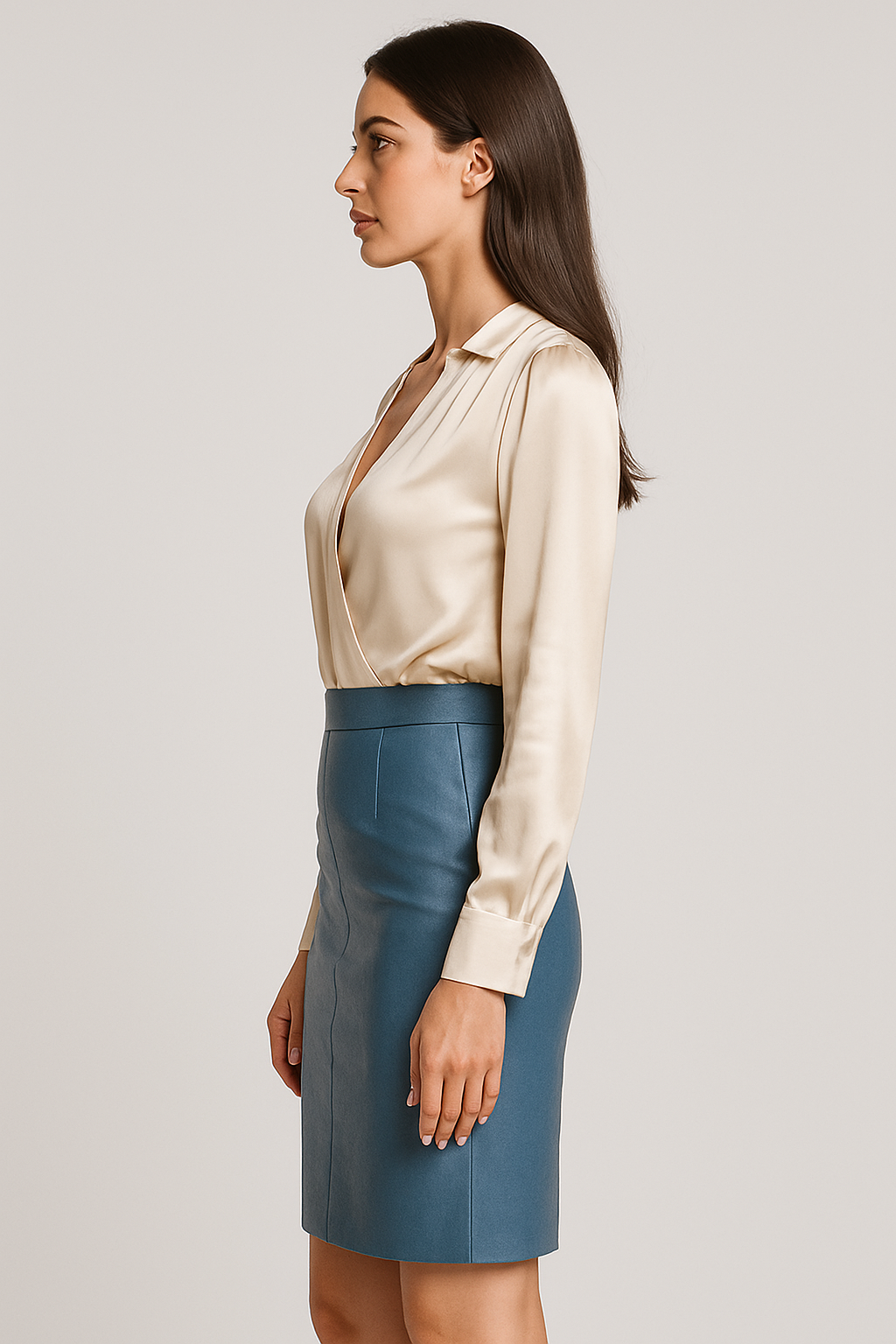Jupe en cuir véritable – Bleu Acier