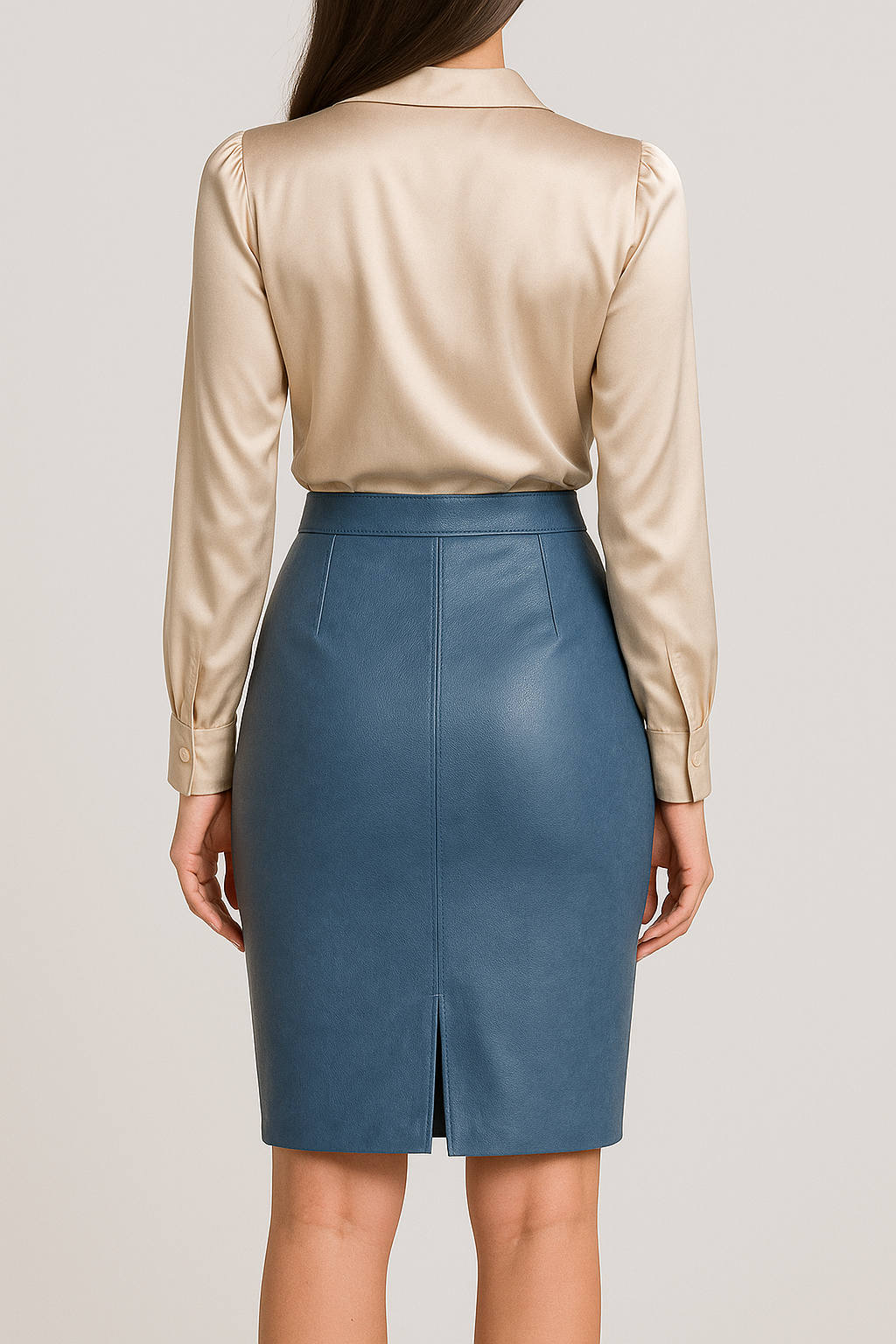 Jupe en cuir véritable – Bleu Acier