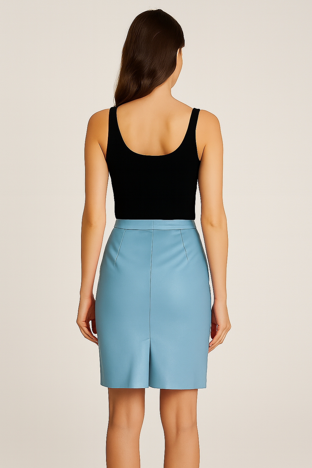 Jupe en cuir véritable – Bleu ciel