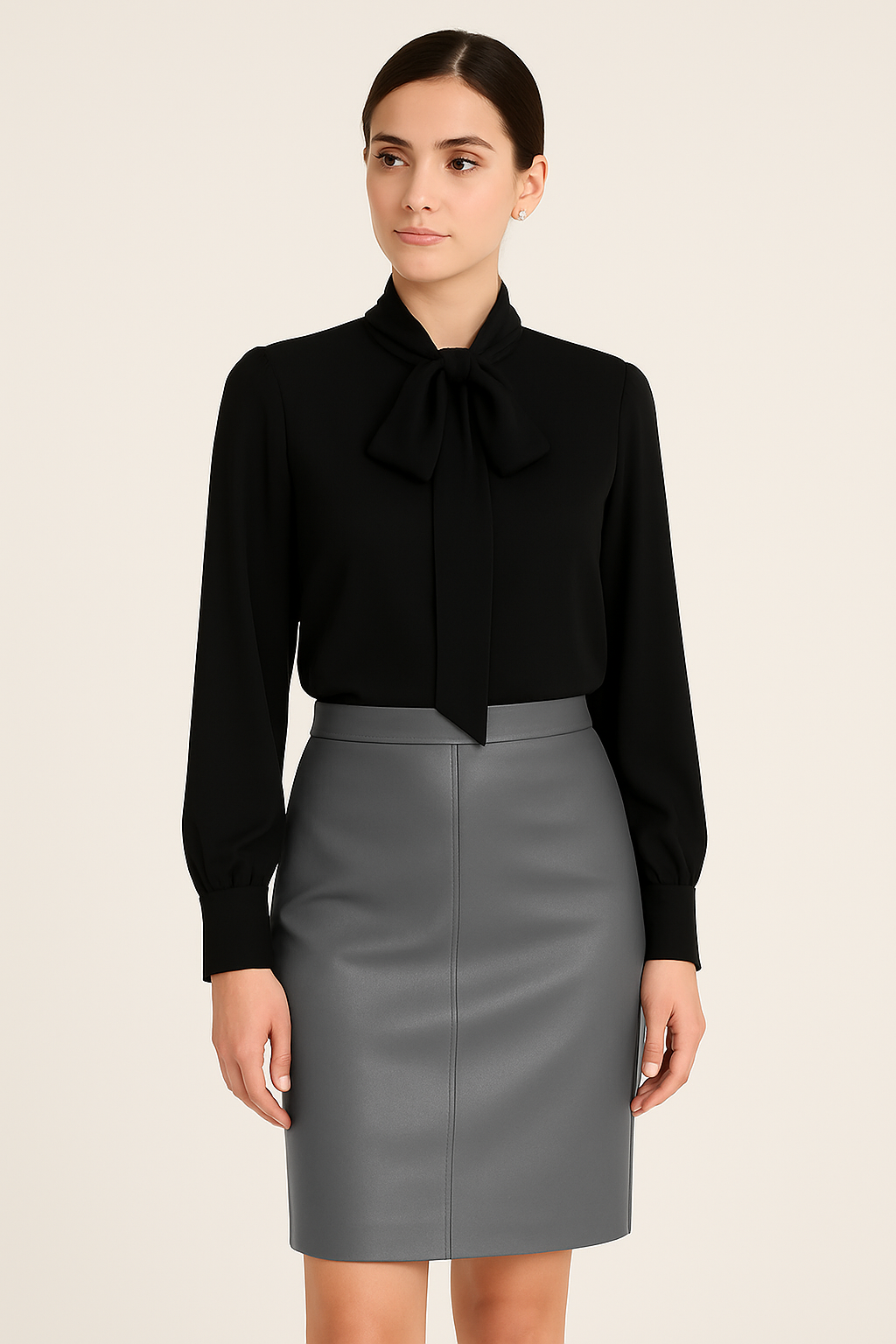 Jupe en cuir véritable – Gris perle