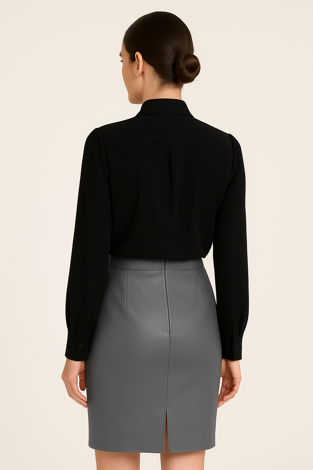 Jupe en cuir véritable – Gris perle