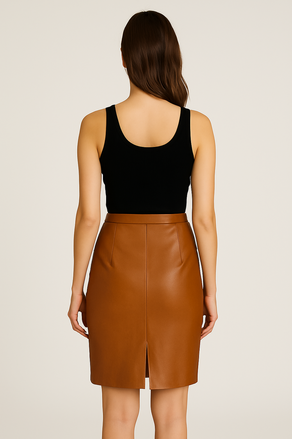 Jupe en cuir véritable – Noisette