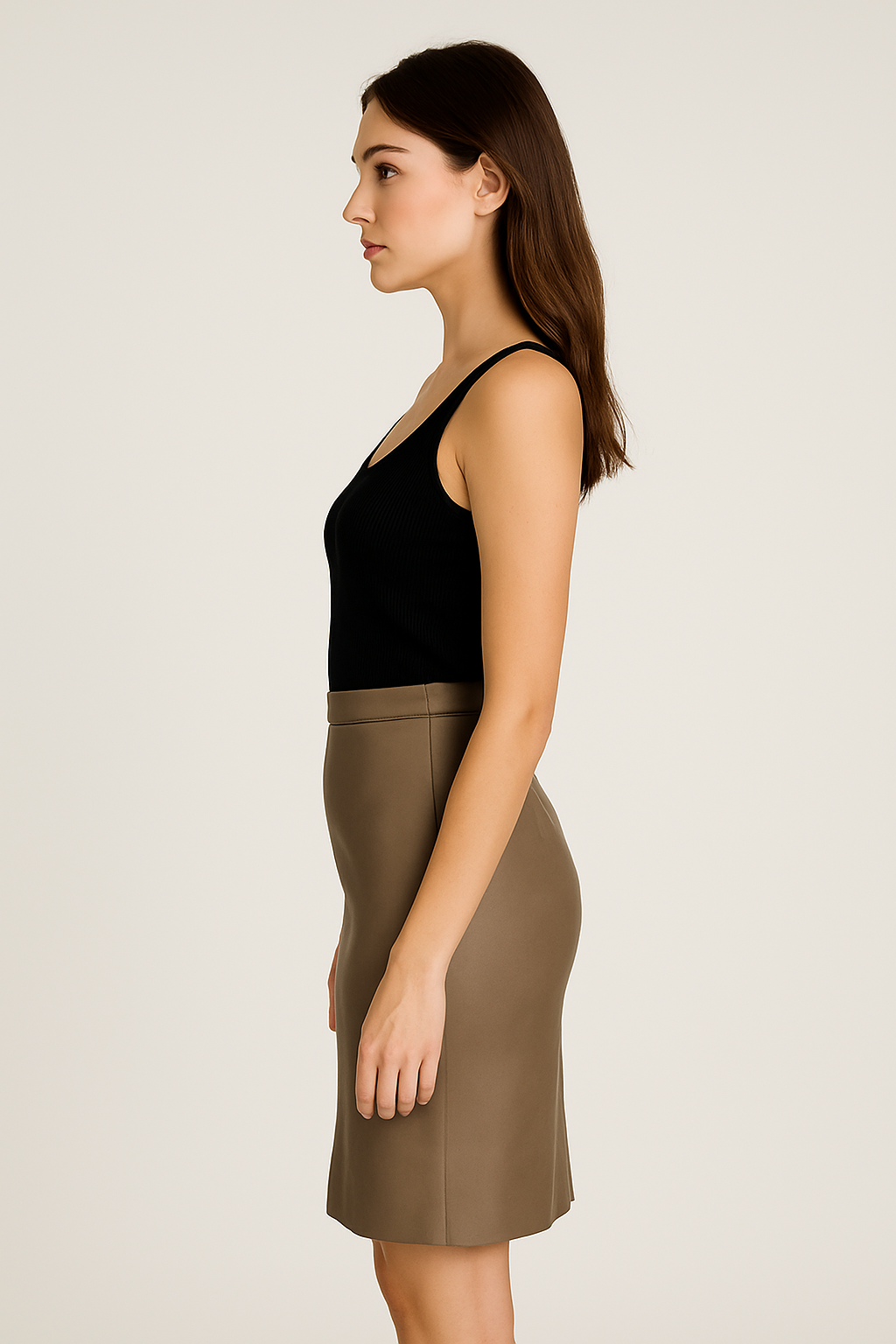 Jupe en cuir véritable – Taupe élégant
