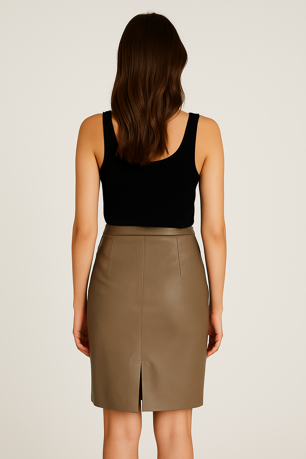 Jupe en cuir véritable – Taupe élégant
