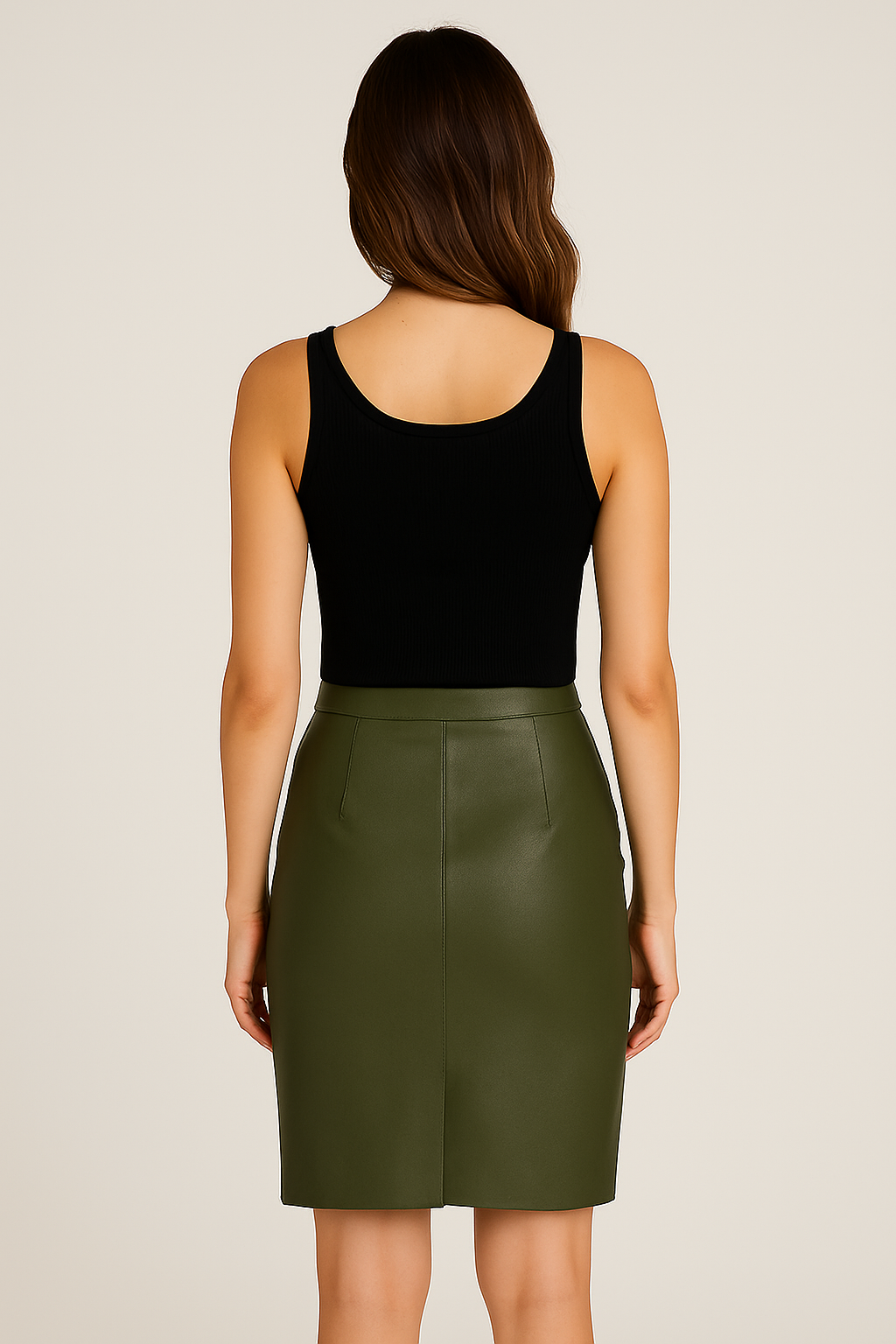 Jupe en cuir véritable – Vert kaki