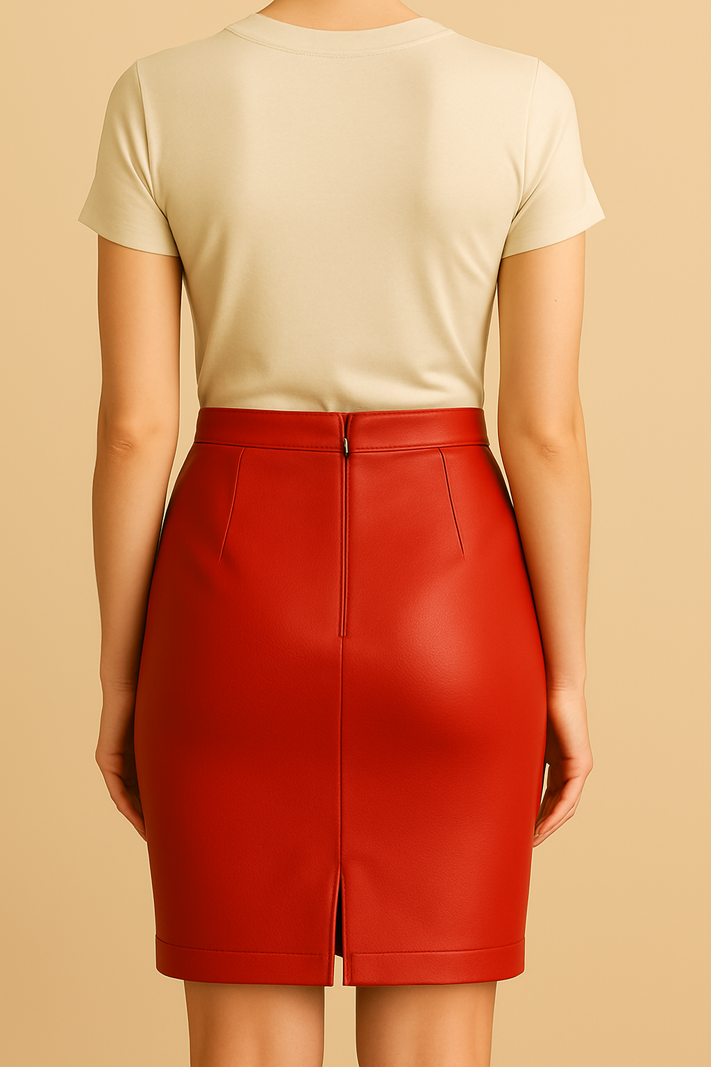 Jupe en cuir véritable – Rouge vif