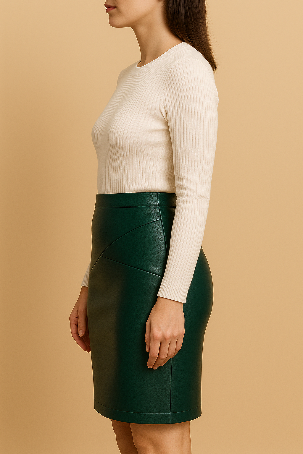 Jupe en cuir véritable – Vert bouteille