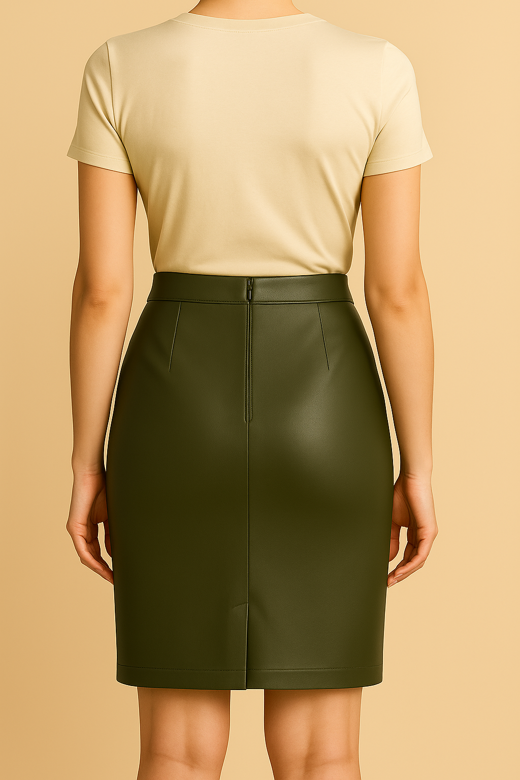 Jupe en cuir véritable – Kaki