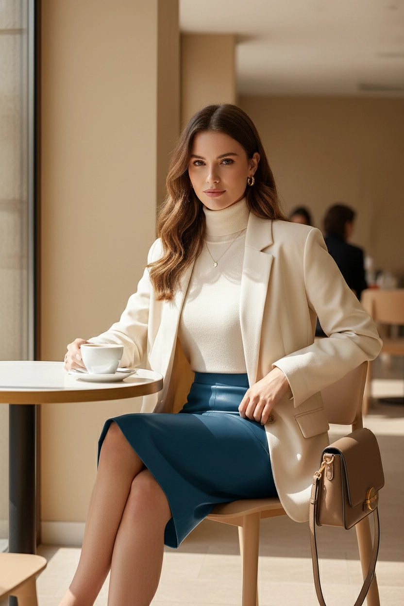 Jupe en cuir véritable – Bleu Acier