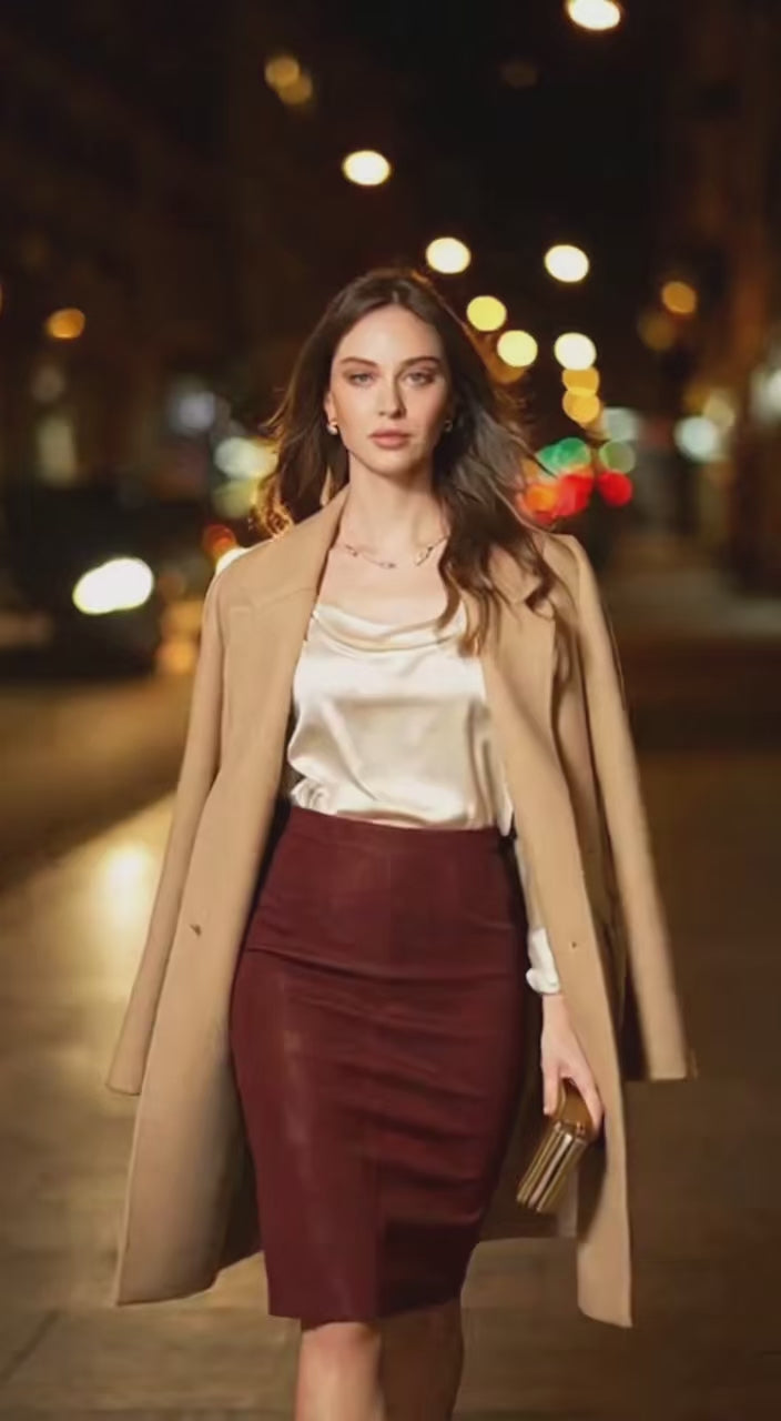 Jupe Crayon en Daim – Bordeaux