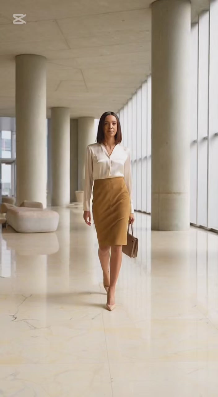 Jupe Crayon en Daim – Camel