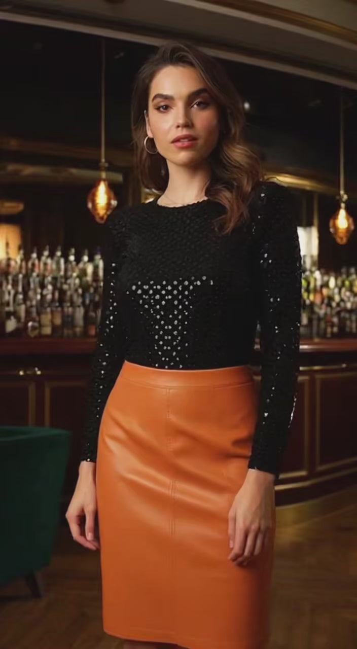 Jupe en cuir véritable – Orange