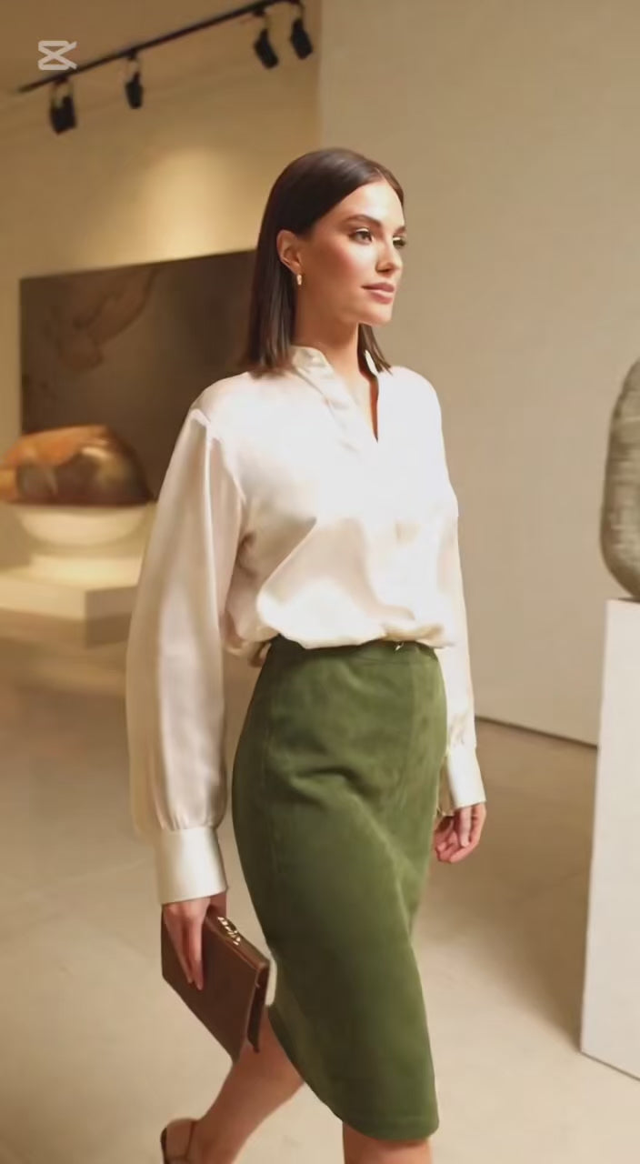 Jupe Crayon en Daim – Vert Olive